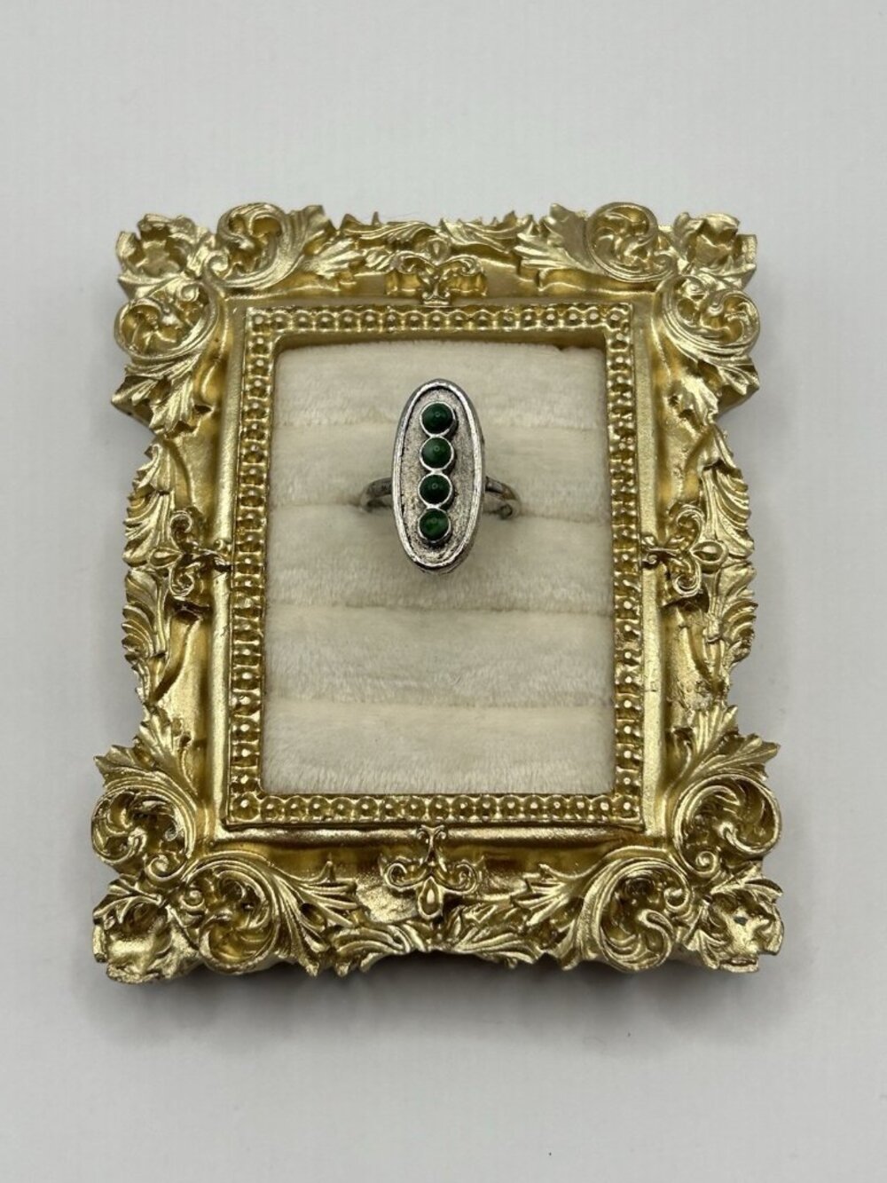 Vintage Silver Tone Green Cabochon Adjustable Ring Size 6 Costume Jewelry Gift - Picture 3 of 11
